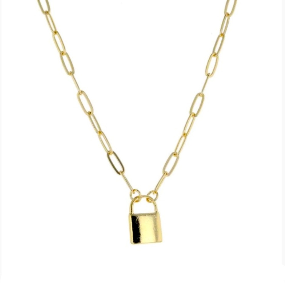 Paper Clip Chain Lock Pendant Necklace